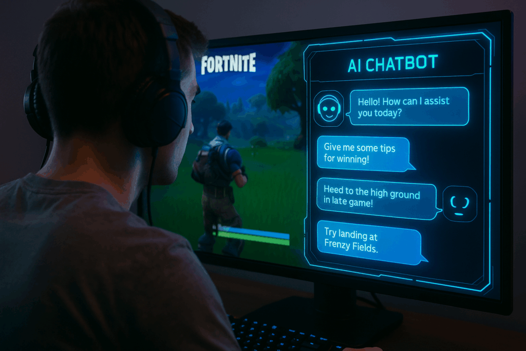 Joueur de Fortnite discutant avec un chatbot IA 