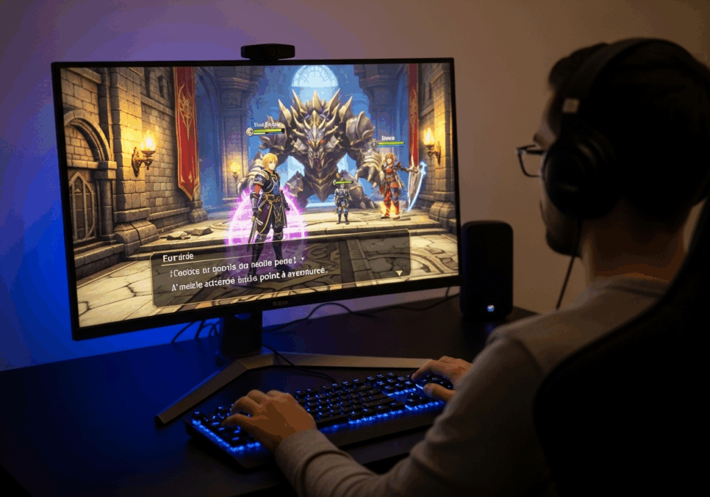 Un gamer qui joue à un RPG comme Duet Night Abyss