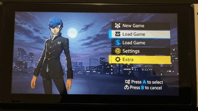 Menu principal de Persona 3 Reload