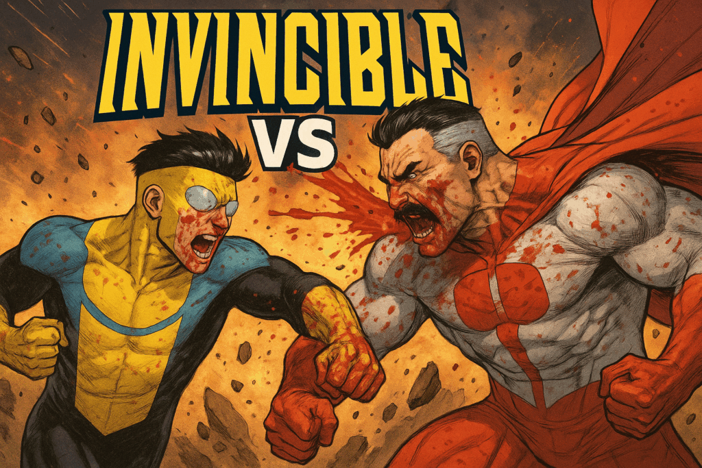 Scène de combat intense pour le jeu Invincible VS