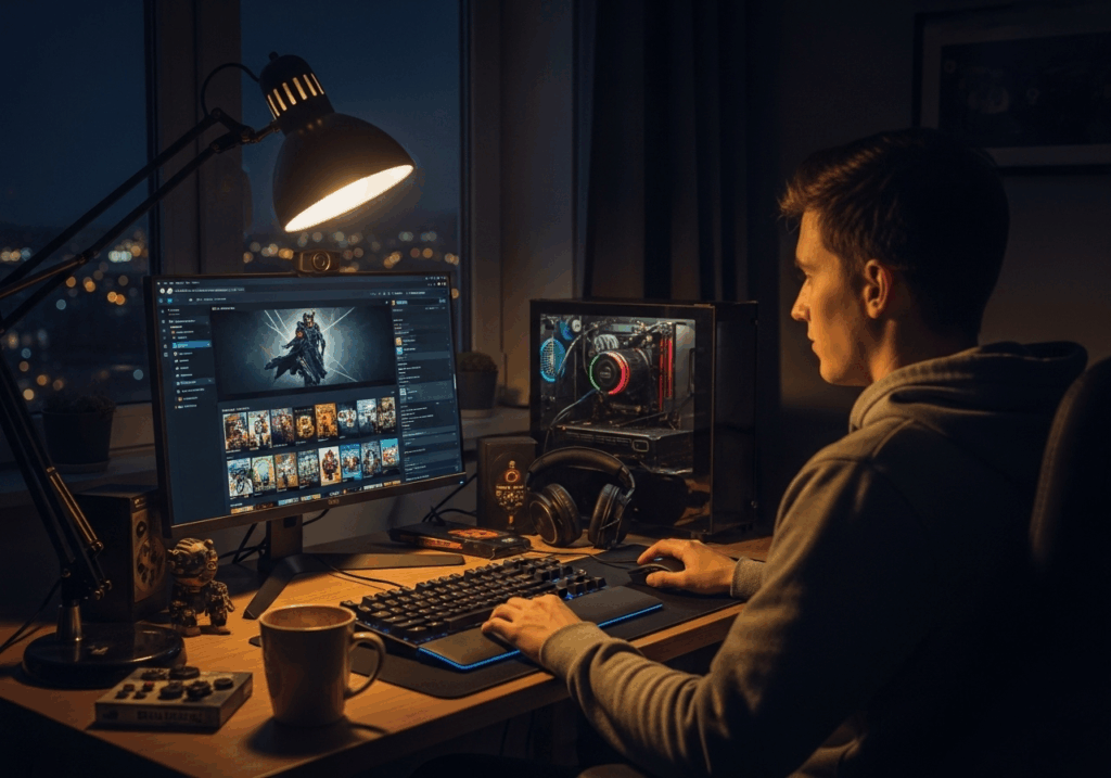 Un gamer sur son ordinateur