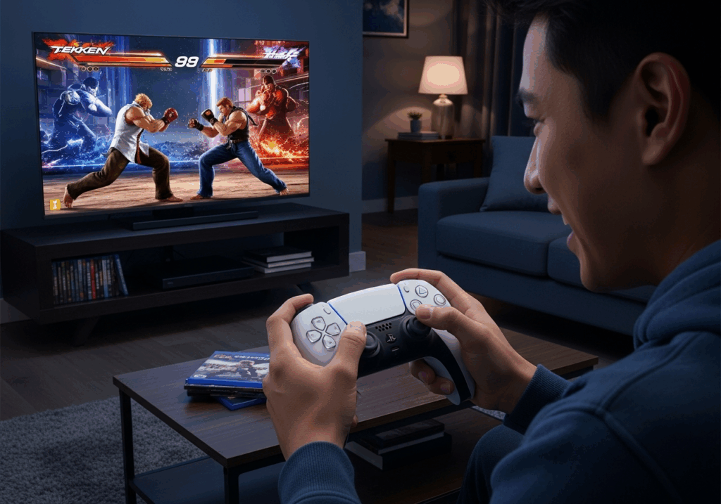 Un gamer jouant à Tekken 8