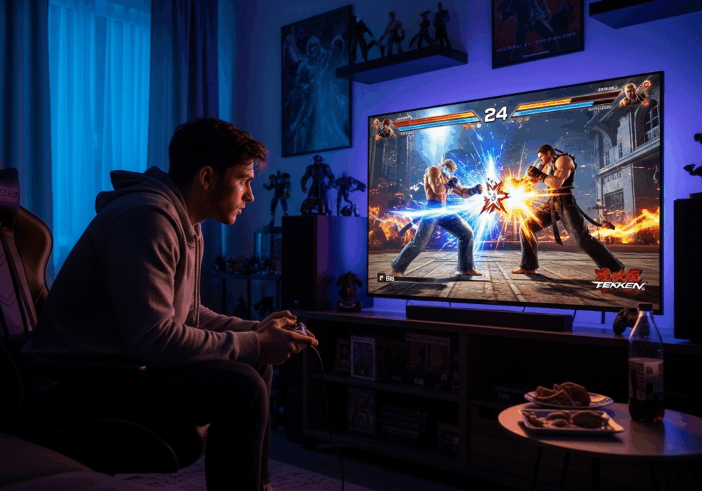 Une personne qui joue à Tekken 8