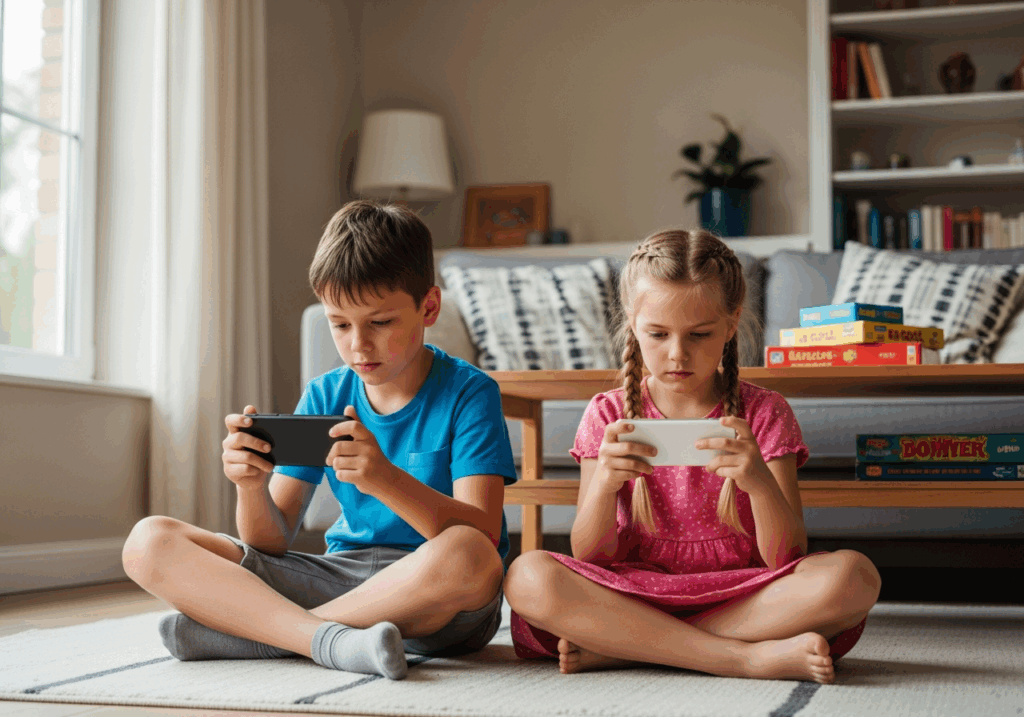 Des enfants jouant sur mobile