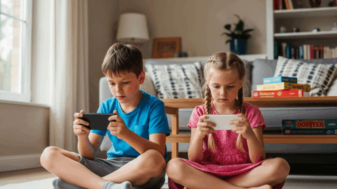 Des enfants jouant sur mobile