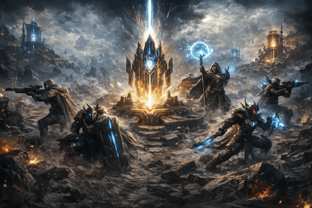 Wardens en formation d’équipe dans Highguard