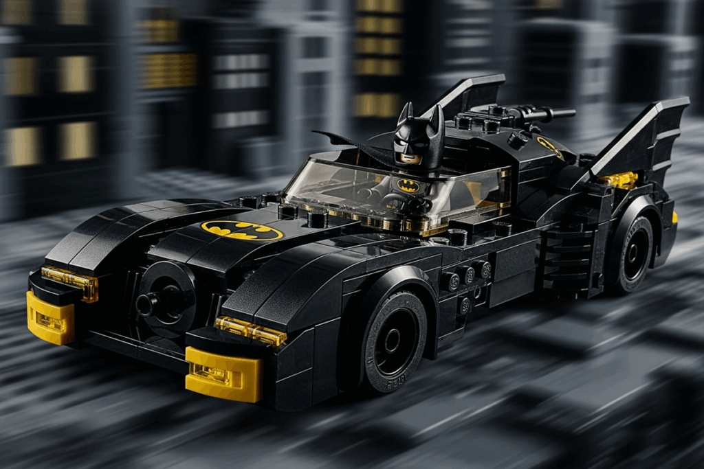 Batman dans sa batmobile version LEGO