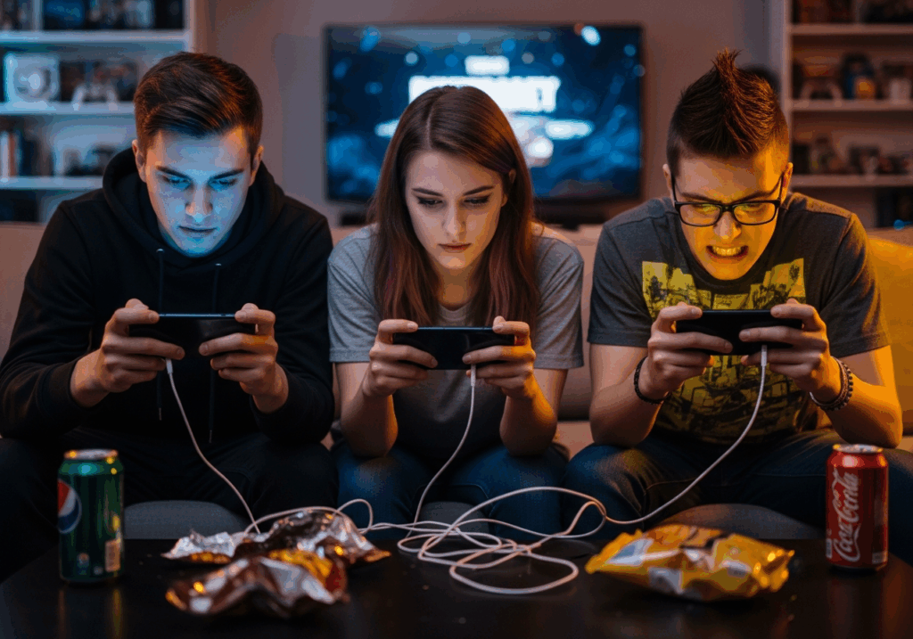 Gamers jouant sur smartphone