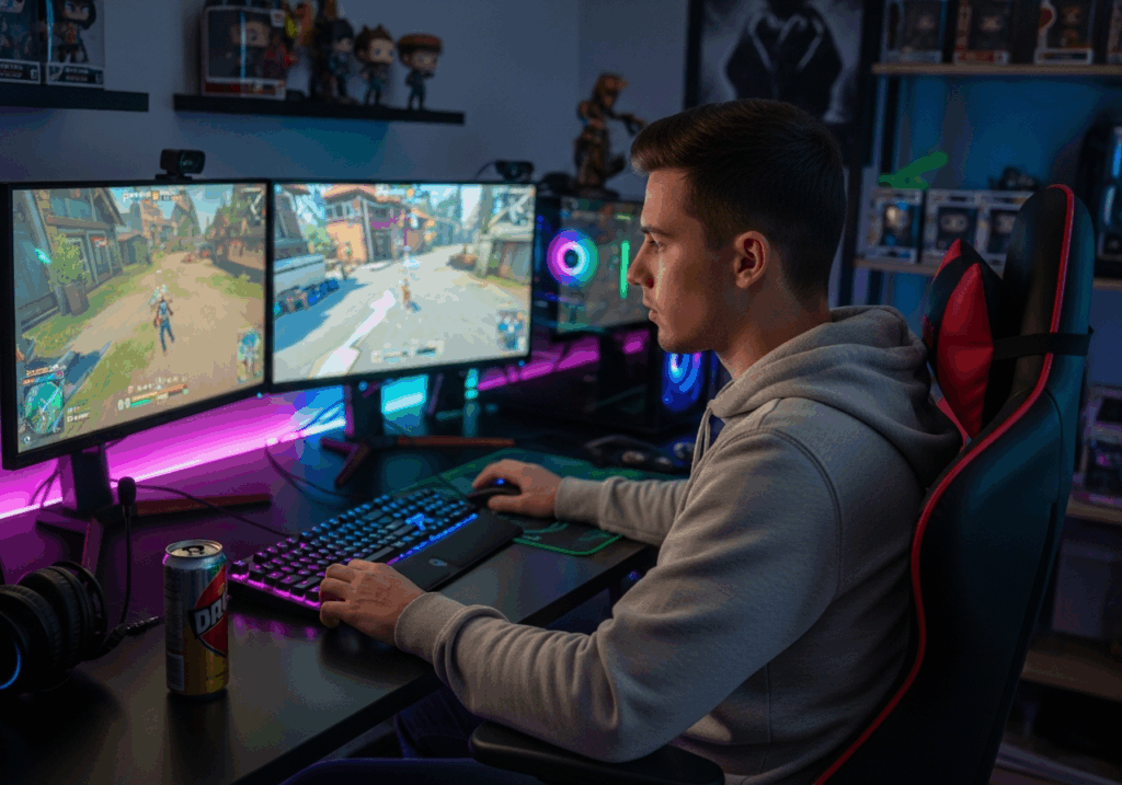 Un gamer sur son ordinateur