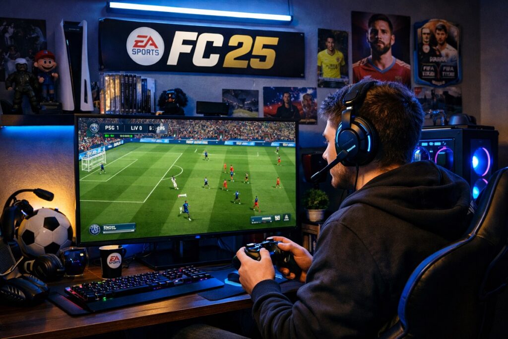 gamer jouant à EA FC 25
