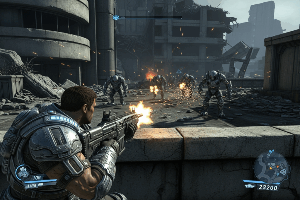 Gameplay d’un jeu de tir comme Gears of War