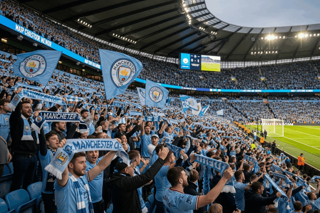 Les fans de Manchester City lors d’un match de Ligue des Champions