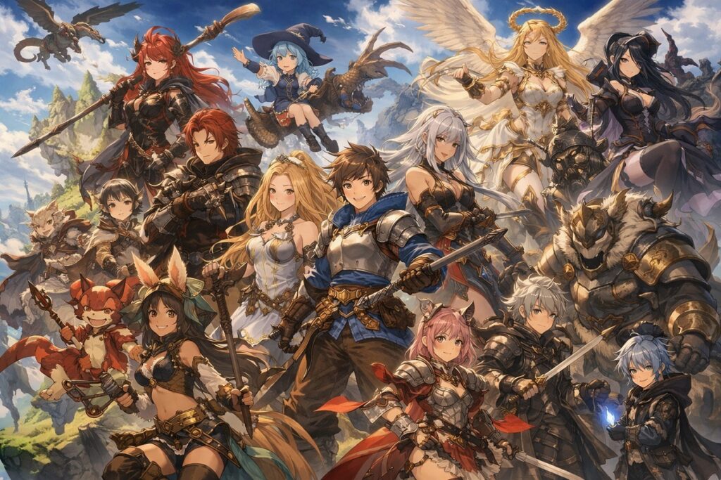 personnages du jeu mobile Granblue Fantasy