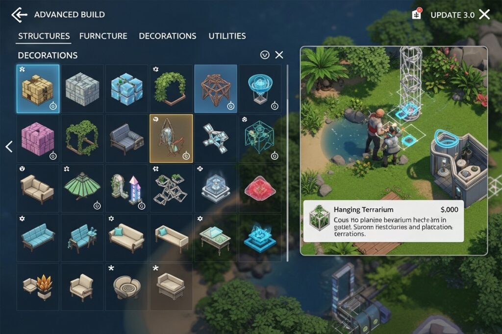 interface d’un jeu comme la version mise à jour 3.0