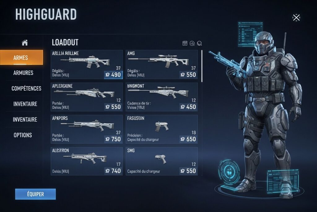 Interface de personnalisation comme celui de Highguard