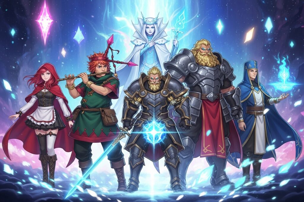 cinq personnages comme Ravenswatch et Astral Ascent