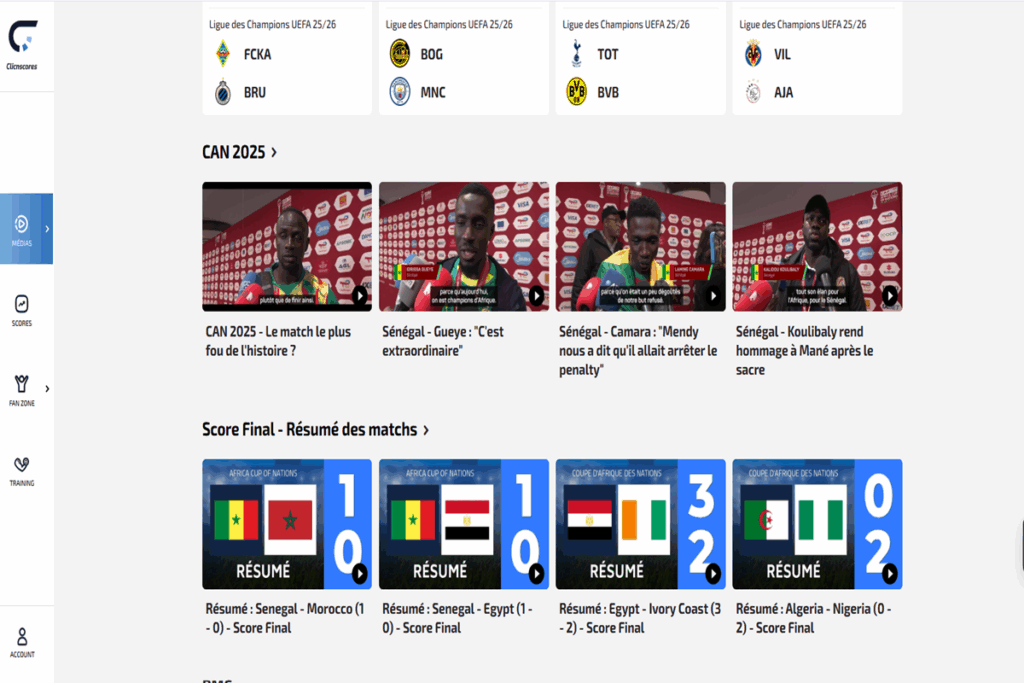 Interface de ClicnScores