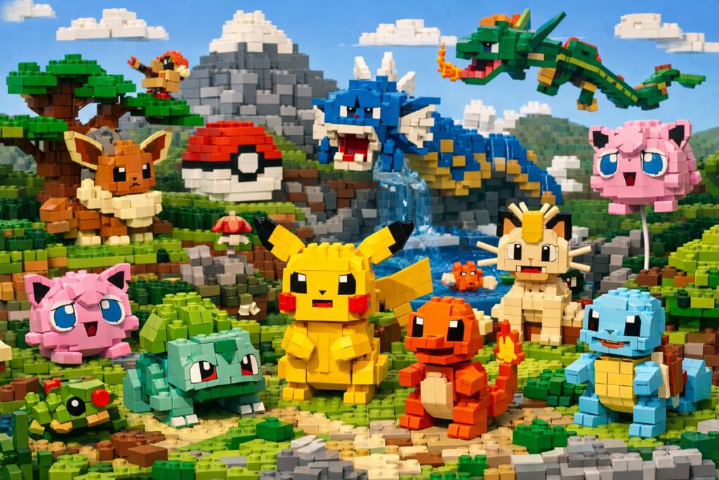 composition de personnages comme les premiers sets LEGO Pokémon