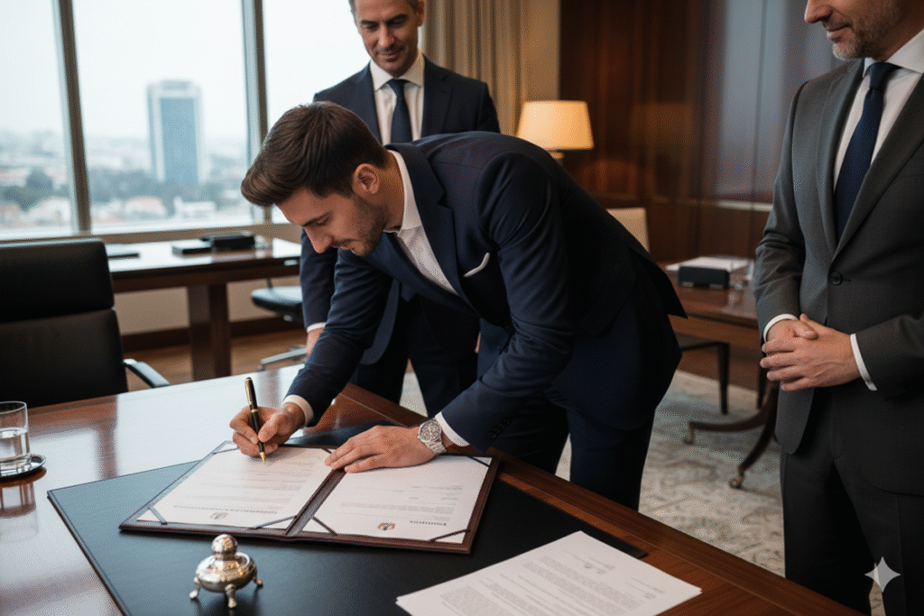 Joueur signant contrat professionnel