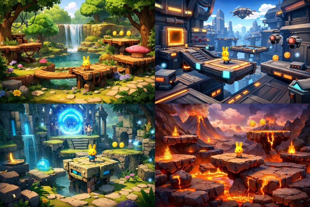 différents environnements du jeu Big Hops