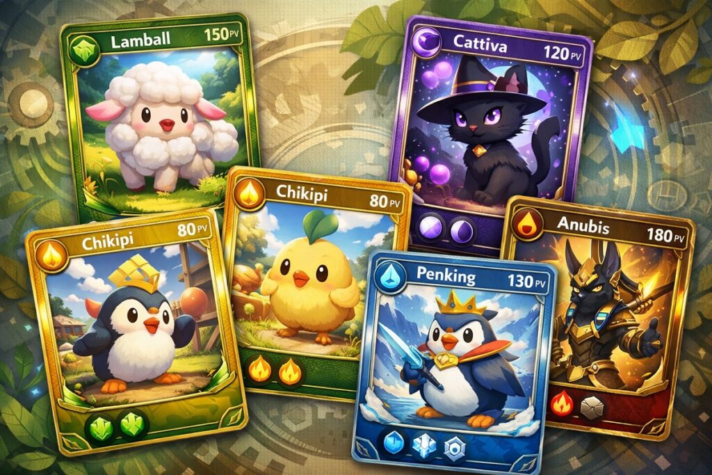 éventail de cartes similaires au jeu Palworld