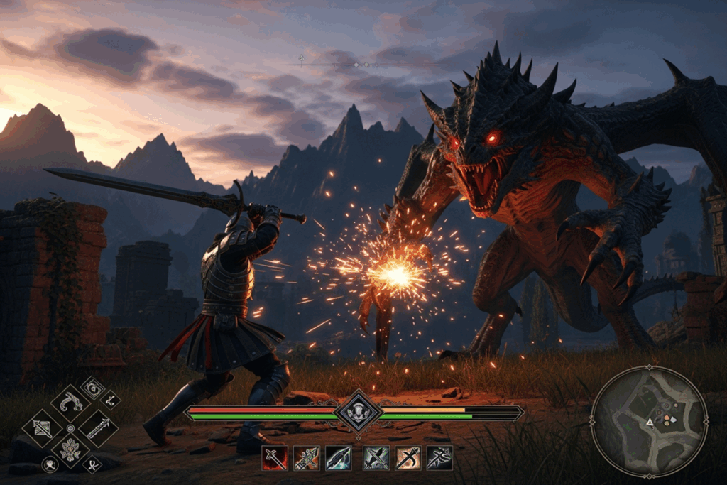 Gameplay d’un jeu RPG similaire à Crimson Desert