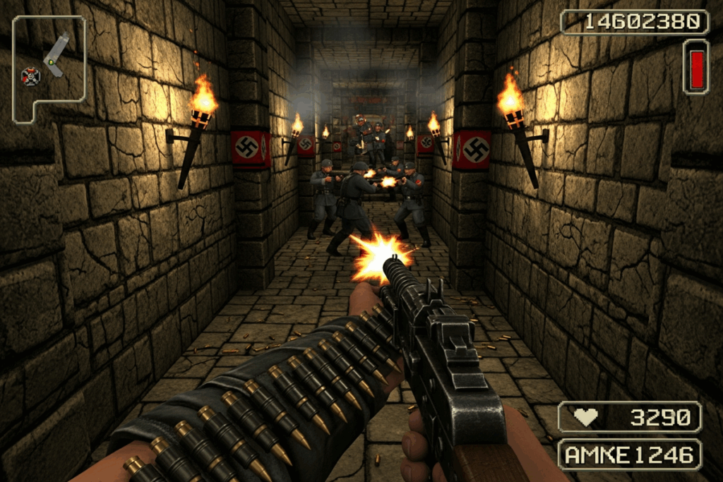 Gameplay d’un jeu FPS similaire à Wolfenstein