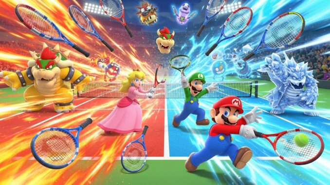 illustration dynamique d’un jeu comme Mario Tennis Fever