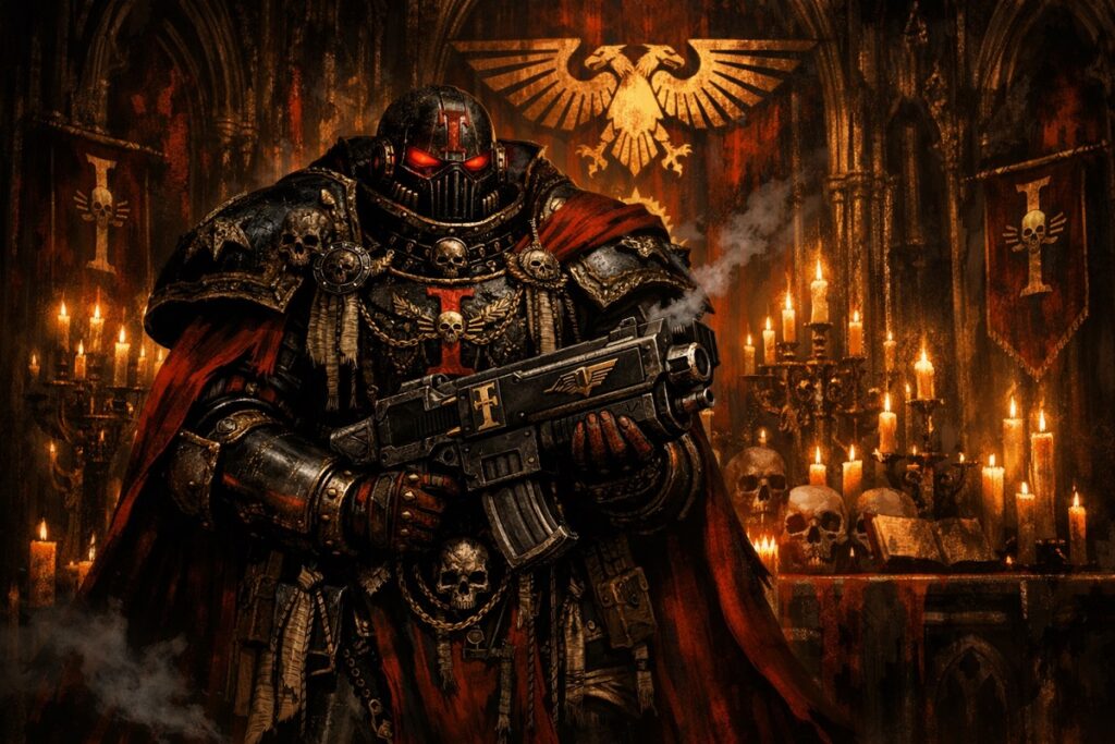 inquisiteur en armure comme celui de Warhammer 40.000 Dark Heresy