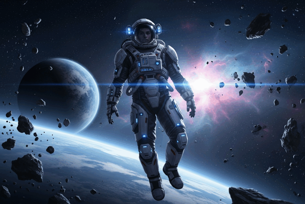 Un astronaute futuriste comme dans le jeu Exodus