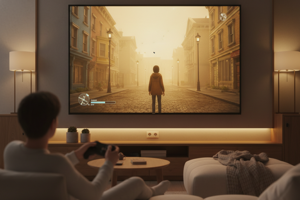 Un joueur qui explore Silent Hill sur console