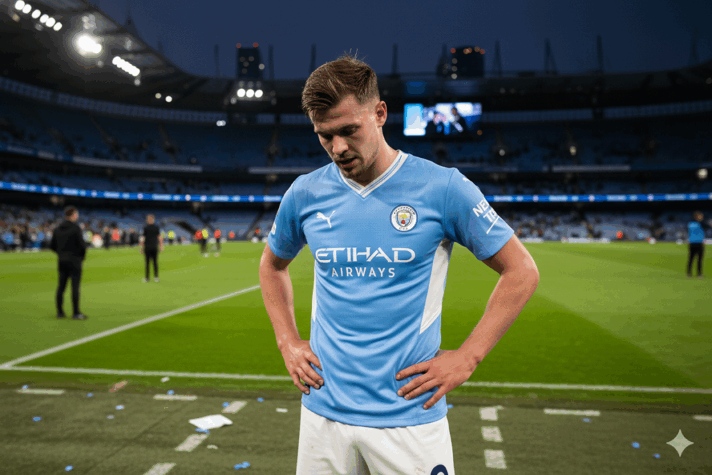 Illustration Joueur de Manchester City après le match de Premier League 