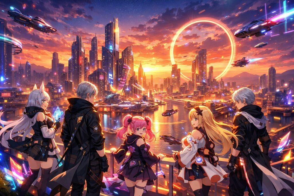 métropole futuriste similaire au gacha urbain