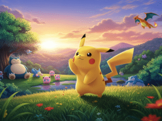 Pikachu et des Pokémon dans une vallée