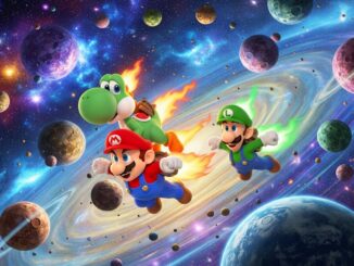 scène dynamique inspirée de Super Mario Galaxy le film