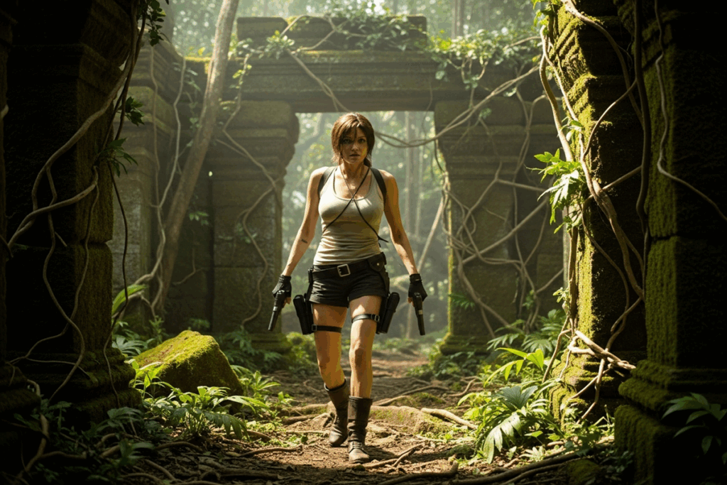 Lara Croft au milieu des ruines