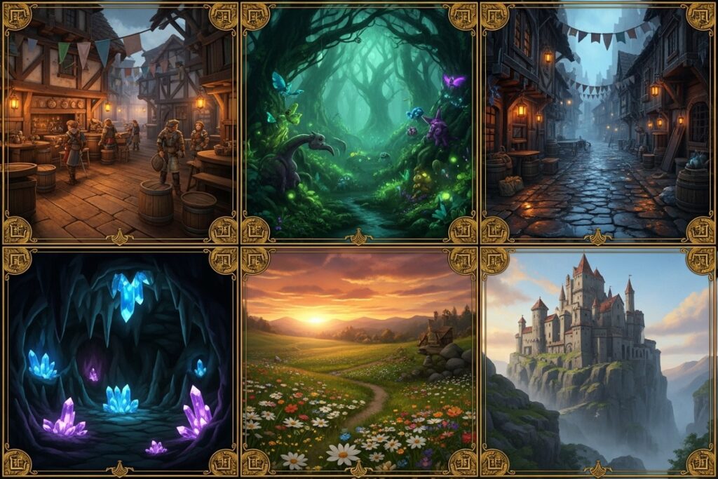 vignettes différentes comme les concept-arts de Fable