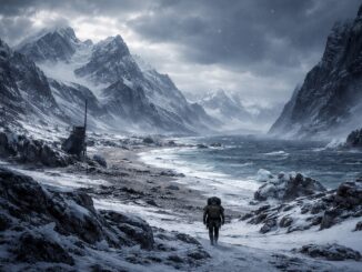 paysage montagneux enneigé comme dans Death Stranding 2 On the Beach