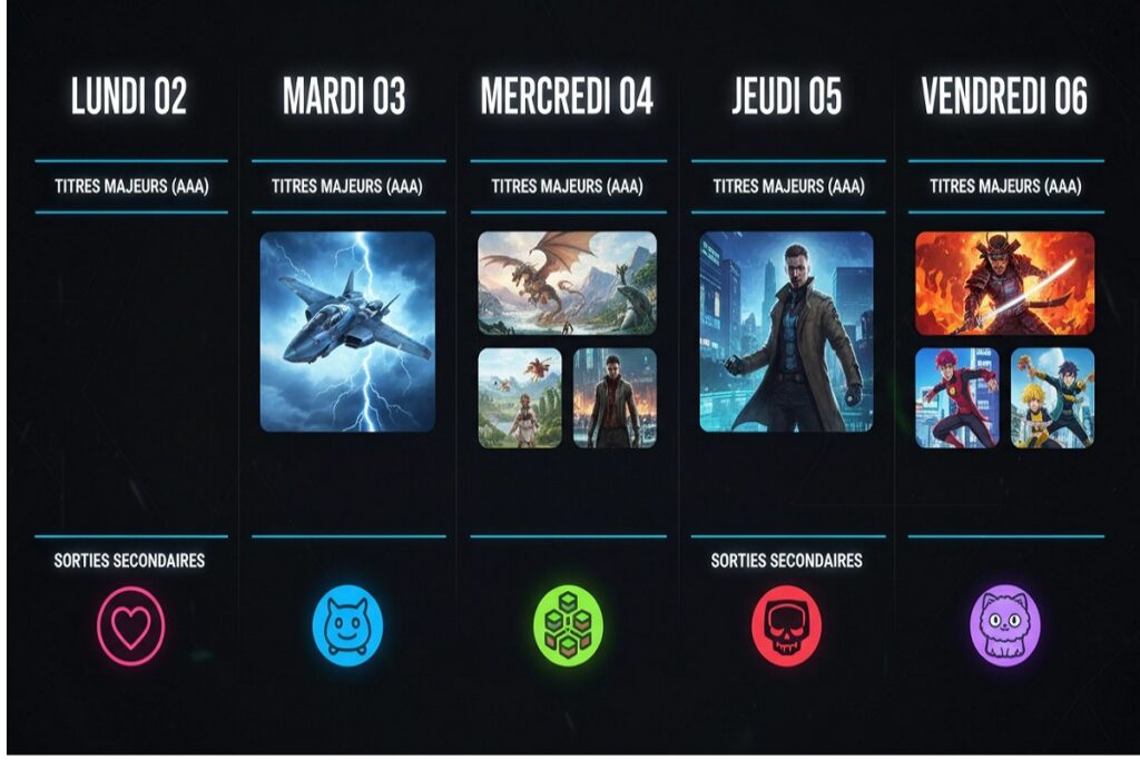 Calendrier visuel stylisé de la semaine du 2 février 