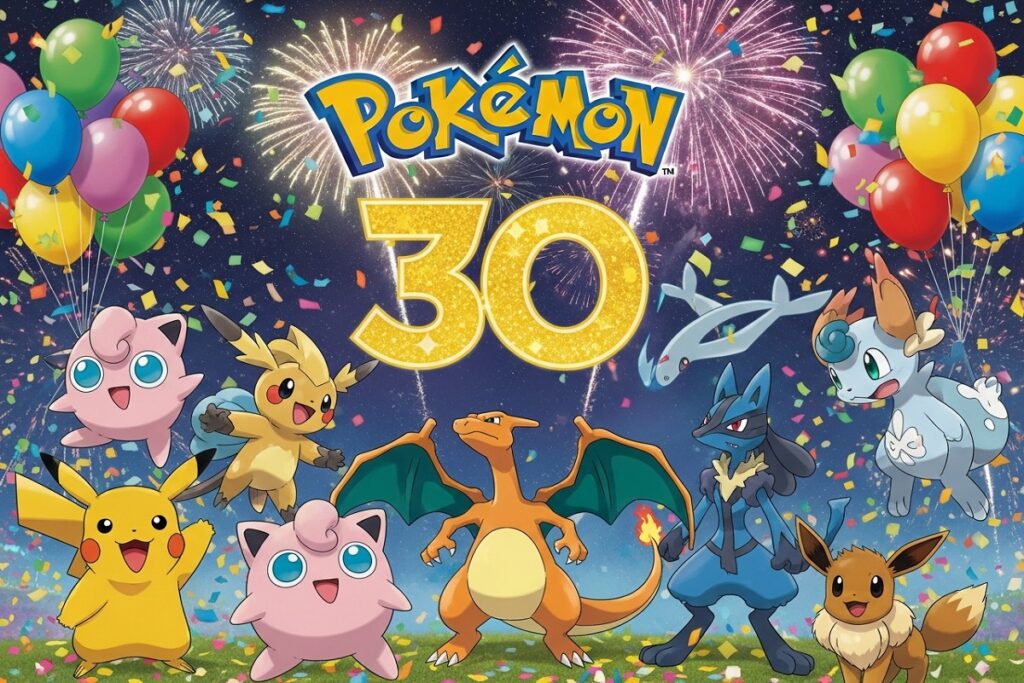 Composition célébrative des 30 ans inspirée d’un logo Pokémon