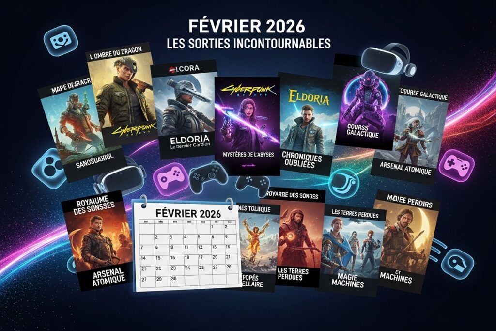 Composition graphique présentant des jaquettes de jeux vidéo