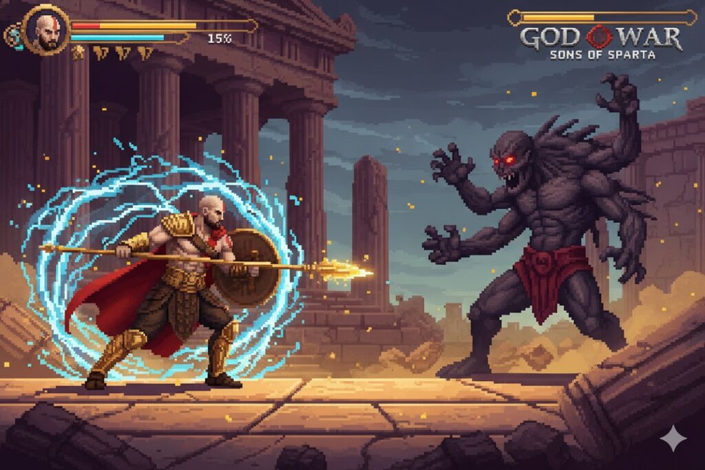 Scène de combat inspirée de God of War Sons of Sparta