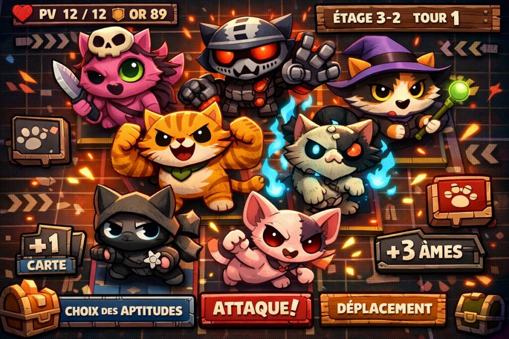collection de chats dans un jeu similaire à Mewgenics