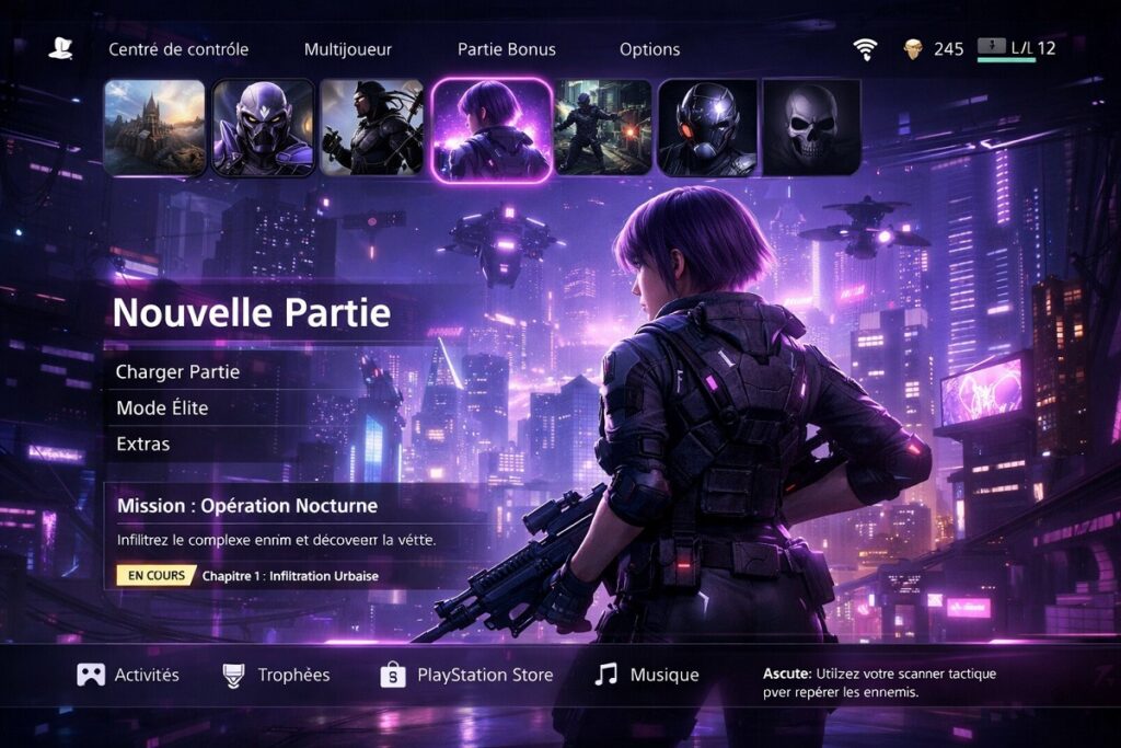 interface d’une console de jeu PS5
