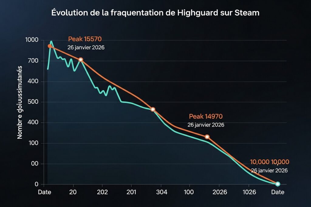 courbe montrant l'évolution de la fréquentation de Highguard