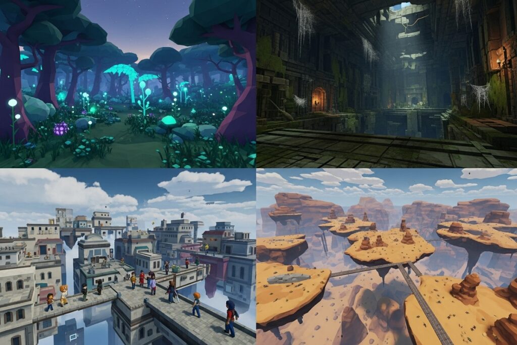 différents biomes et environnements inspirés du jeu Dread Delusion