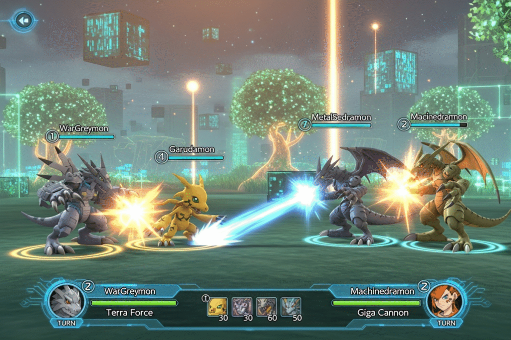 Gameplay d’un jeu d’action-RPG comme Digimon Story : Time Stranger