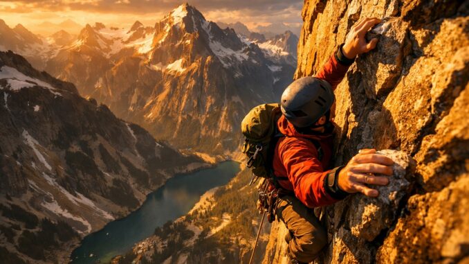 grimpeur en pleine ascension comme dans Cairn