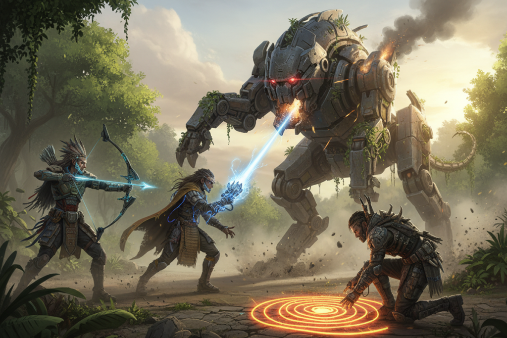 Gameplay d’un jeu RPG similaire à Horizon Hunters Gathering