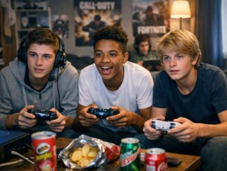 Des jeunes lors d’une partie de jeux vidéo